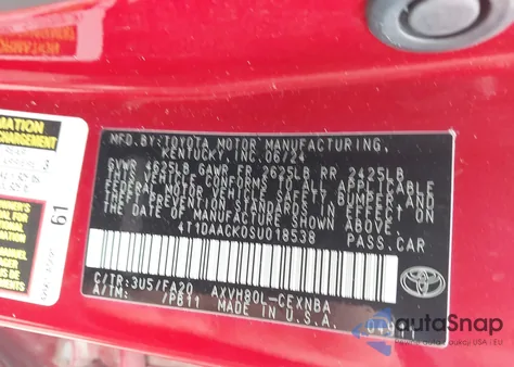 2025 Toyota Camry Le from USA, damaged, VIN 4T1DAACK0SU018538
